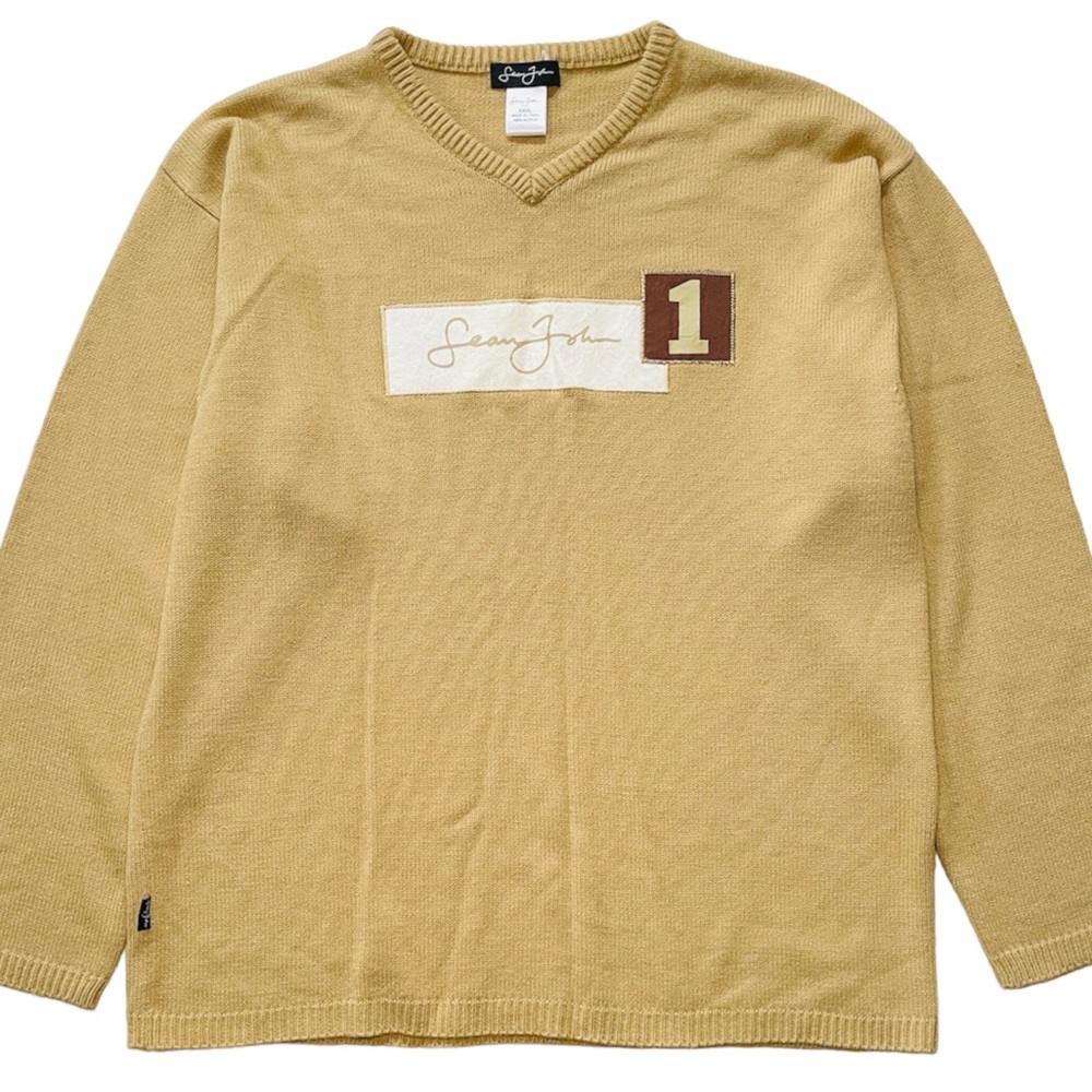 SEAN JOHN Sweater Long Sleeve Crewneck Brown Tan Embroidered Big Tall Mens 3XL